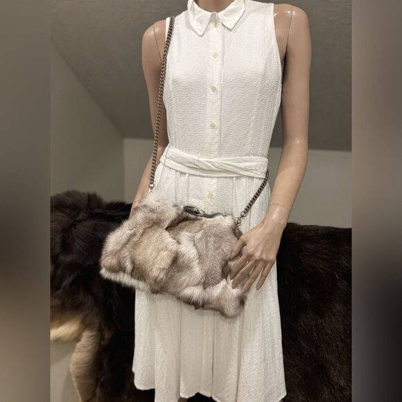 Natural Fox Fur Handmade Unique Metal Frame & Push Lock Shoulder Bag, Crossbody - Picture 10 of 16